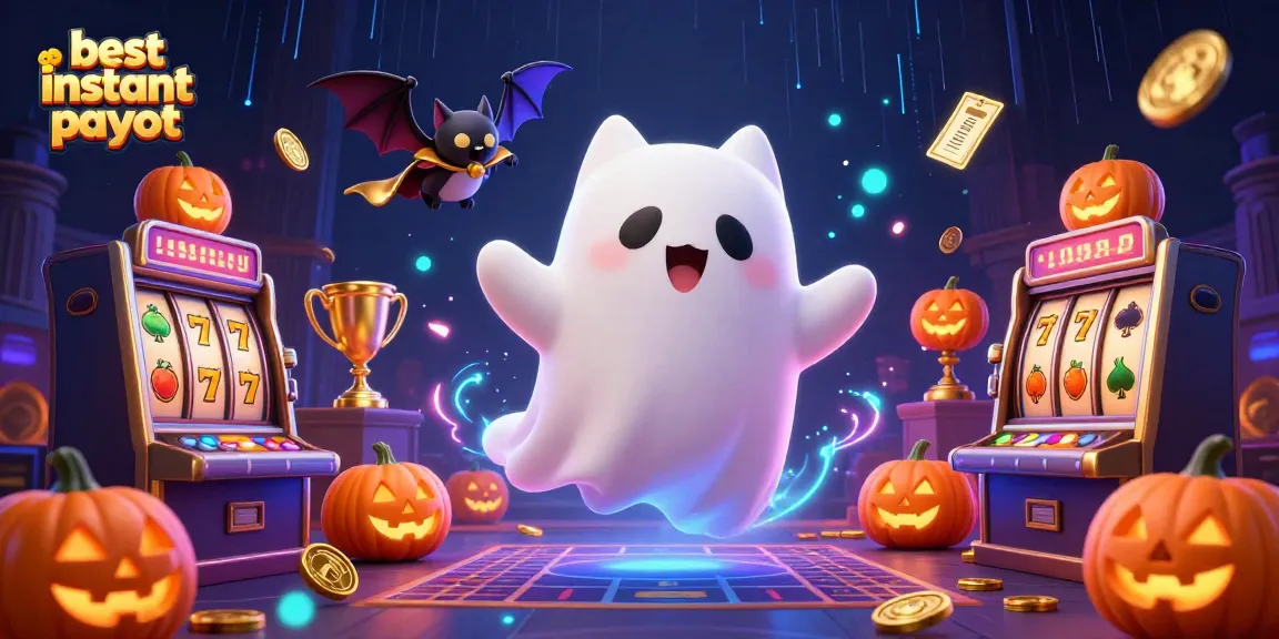 Experience the best instant payout casino with a ghost cat and vibrant casino elements.
