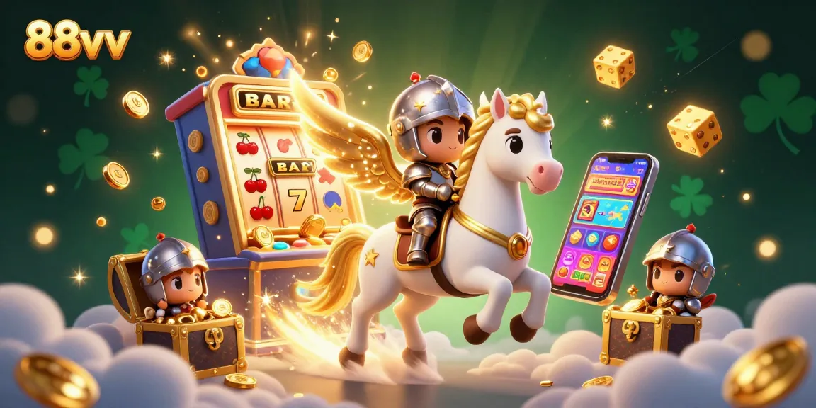 Experience the excitement of 88vv with a jackpot explosion scene featuring dynamic slot machines and colorful characters.