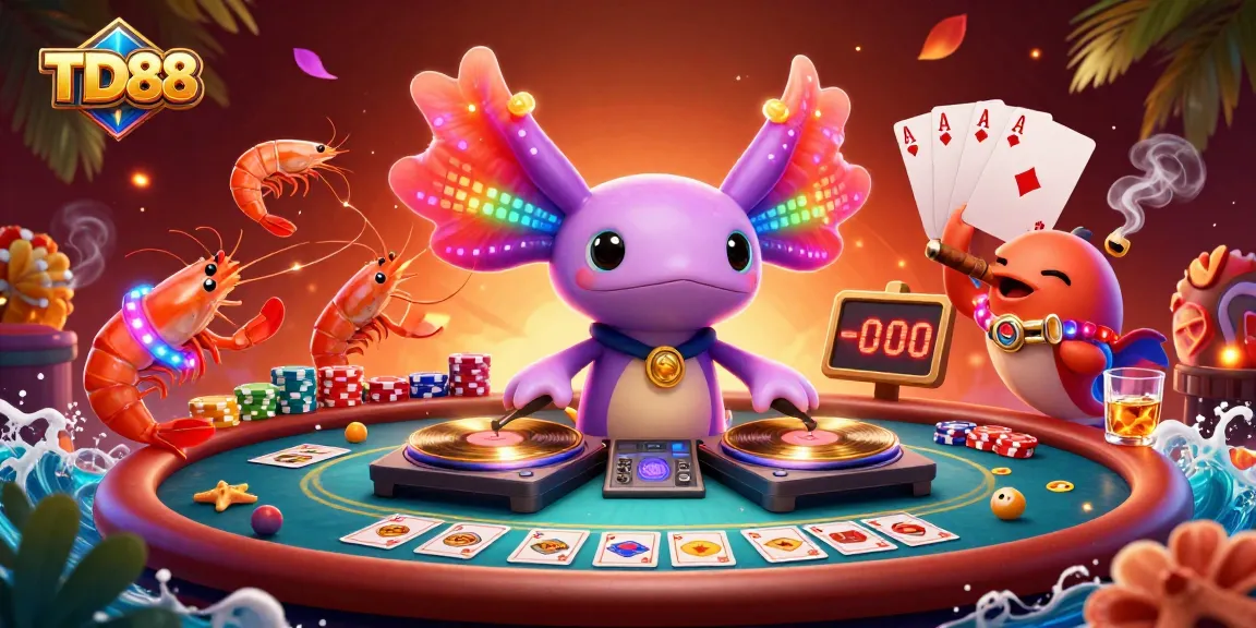 Play and win exciting games at TD88 casino featuring vibrant characters and poker elements.