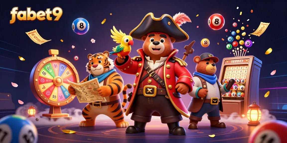 Engage in thrilling bets at fabet9 with vibrant scenes of winning lottery elements and charismatic casino characters.
