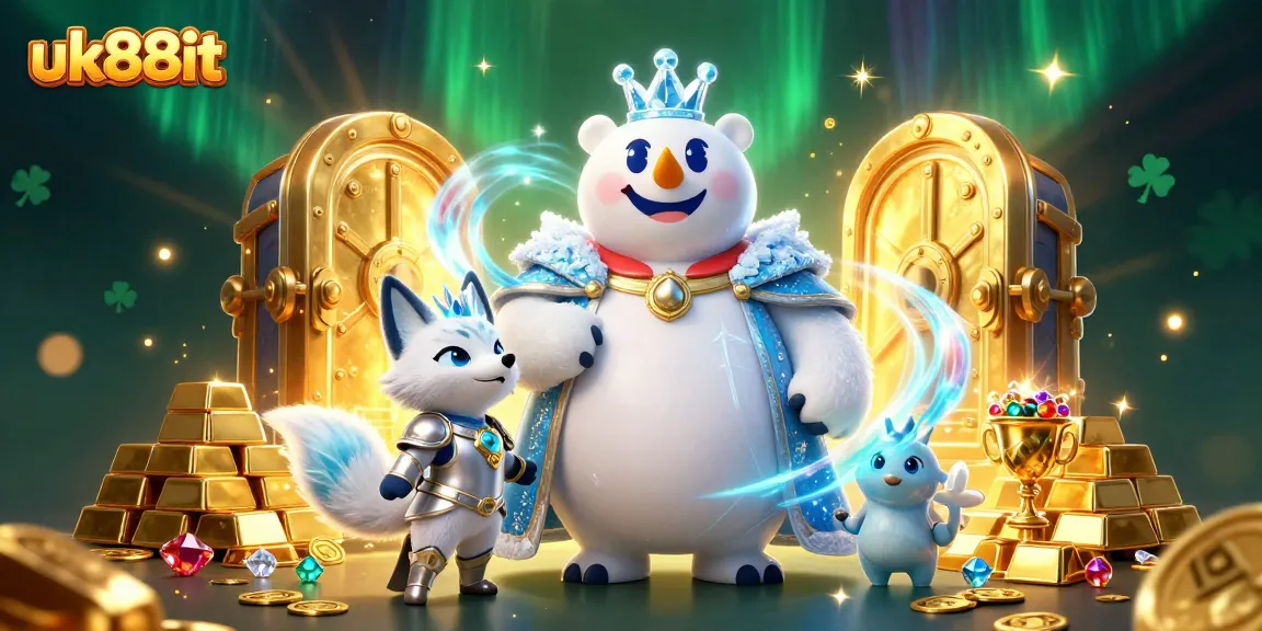 Experience immersive gambling action with uk88it in a vibrant 3D casino world featuring a polar bear and fox.
