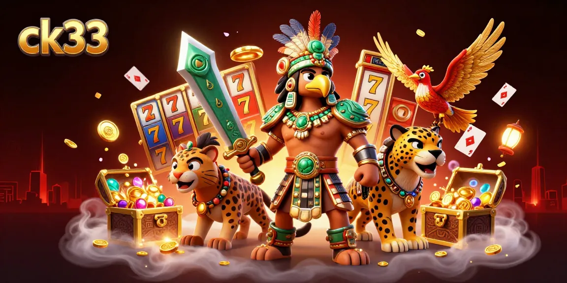 Spin the slots with ck33: An Aztec-themed casino scene filled with treasures and excitement.