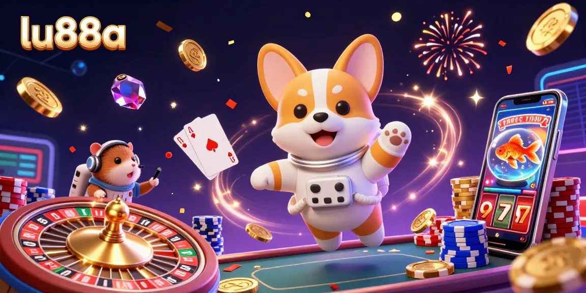Experience thrilling gameplay with lu88a’s cartoonish space casino scene featuring unique characters and vibrant gaming elements.
