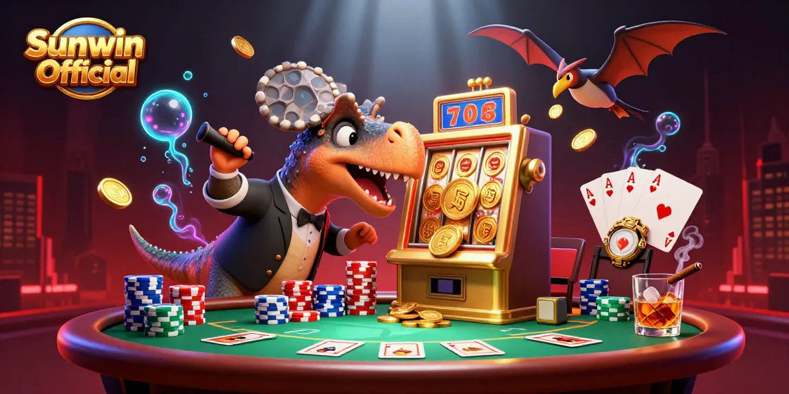 Experience the thrill with Sunwin Official as the dinosaur triggers jackpot wins in this vibrant casino scene.