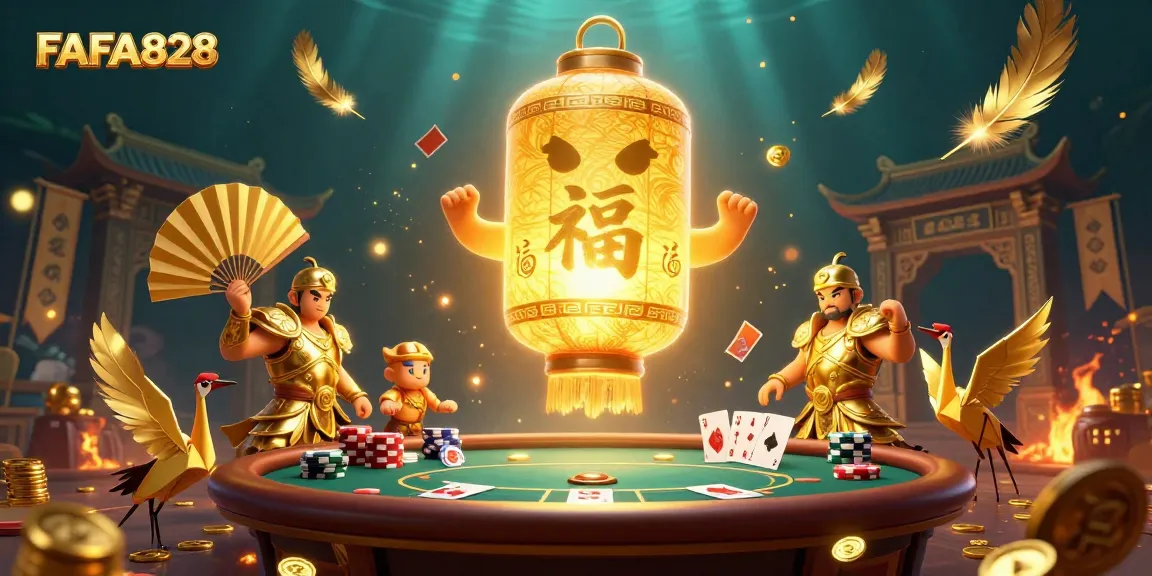 Engage with FAFA828's thrilling poker battles featuring golden lanterns and lucky symbols.