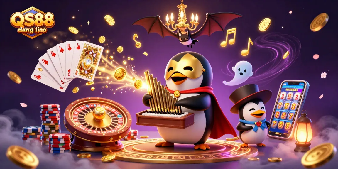 Activate your winning potential with QS88 đăng nhập in a lively casino scene featuring golden coins and vibrant gameplay.