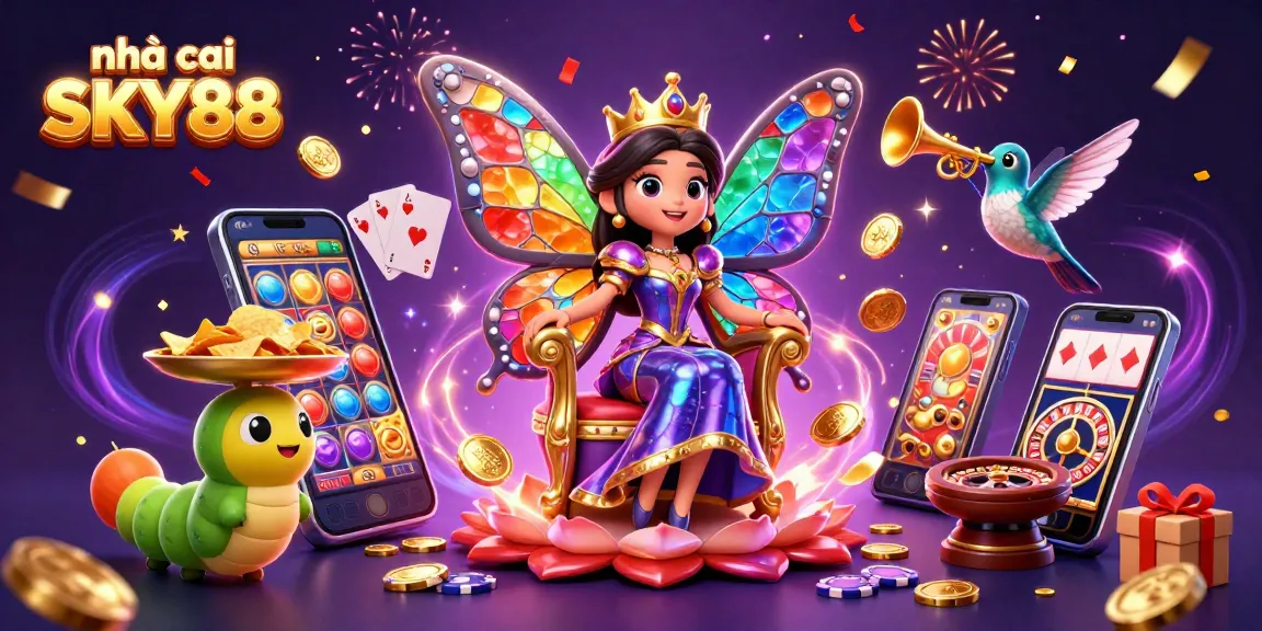 Experience gaming magic with the animated scene of nhà cái SKY88 showcasing vibrant casino elements.
